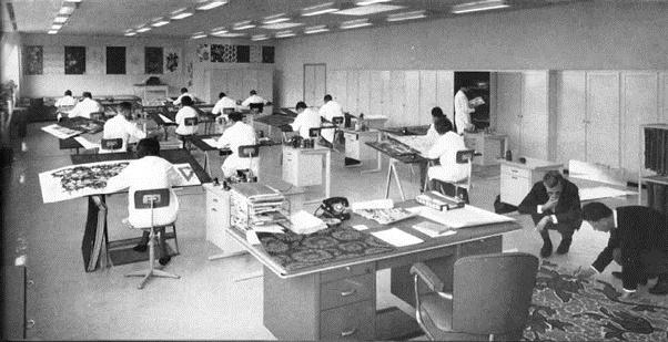 Vintage photo of employees working in a textile design studio