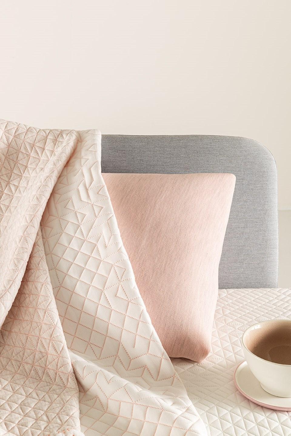 mattress and pillow fabrics in grey, pink and white colors